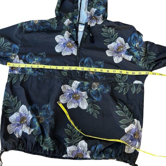 THREAD + SUPPLY women’s size small windbreaker jacket, with hood, black floral. - Picture 11 of 12